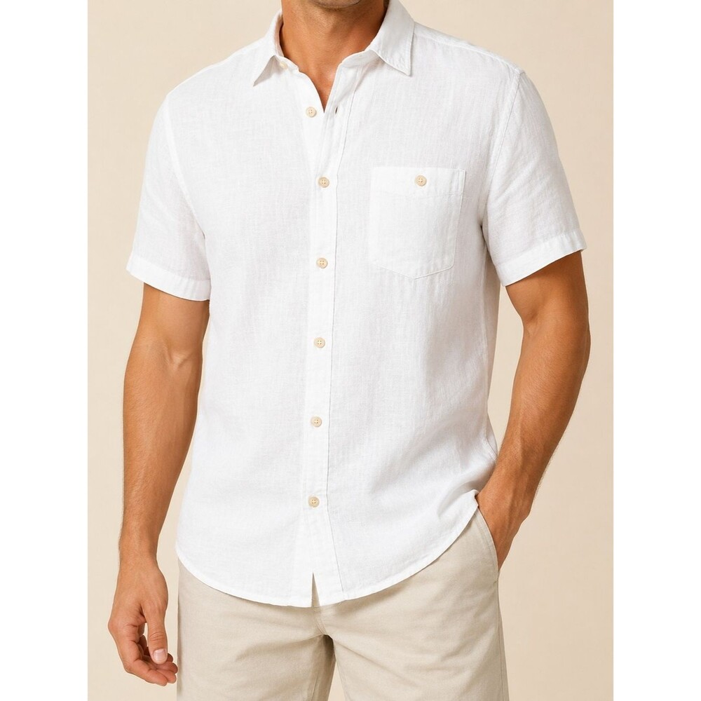Weatherproof Vintage Men's White Linen Blend Button Front Camp Shirt Medium M Be